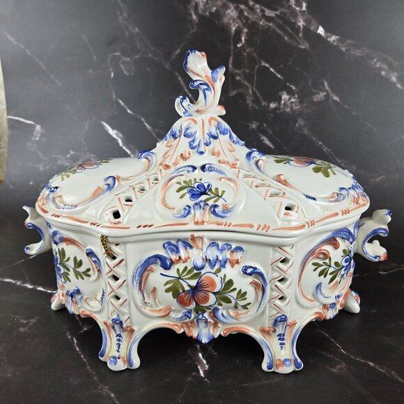 Hand Painted Ceramic Ceramiche Leonardo Italian Lidded Compote Bowl Floral NWT - Picture 7 of 16